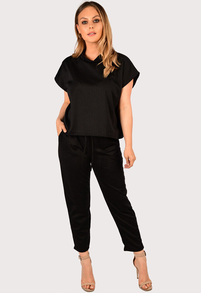 Boxy Short Sleeved Round Neck Two Piece Loungewear Tracksuit Loungewear WearAll Black 16-18