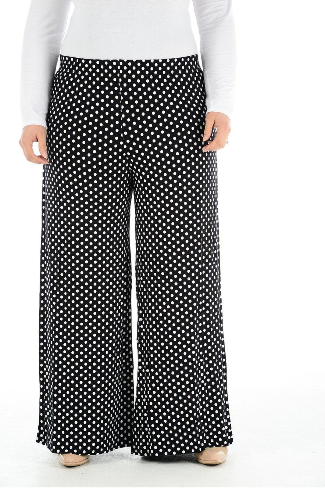 Plus Size Black Spot Print Palazzo Trouser Palazzo WearAll Black Spot 16-18