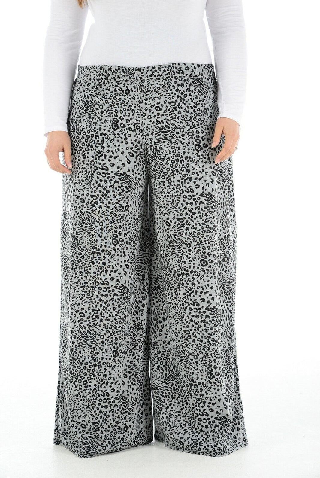 Dark Grey Animal Print Palazzo Trouser Palazzo WearAll