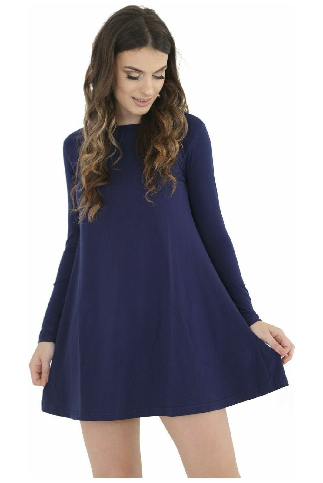 Plain Ladies Swing Dress Top Dress WearAll Navy 8-10
