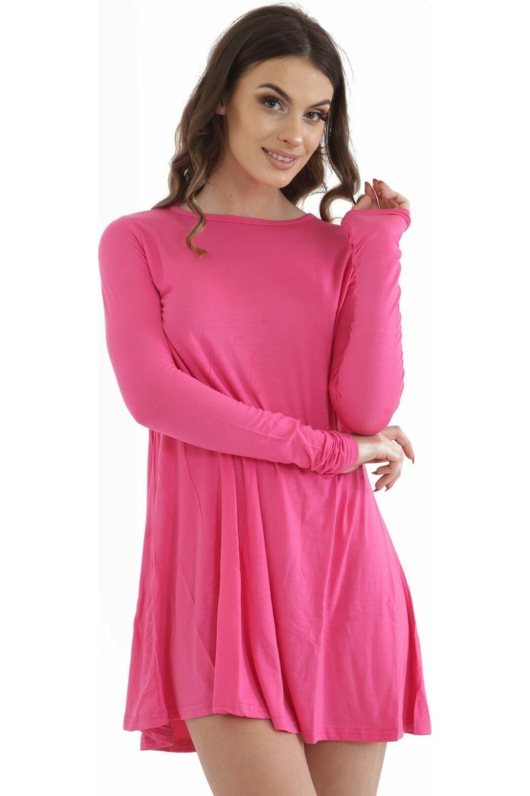 Plain Ladies Swing Dress Top Dress WearAll Cerise 8-10