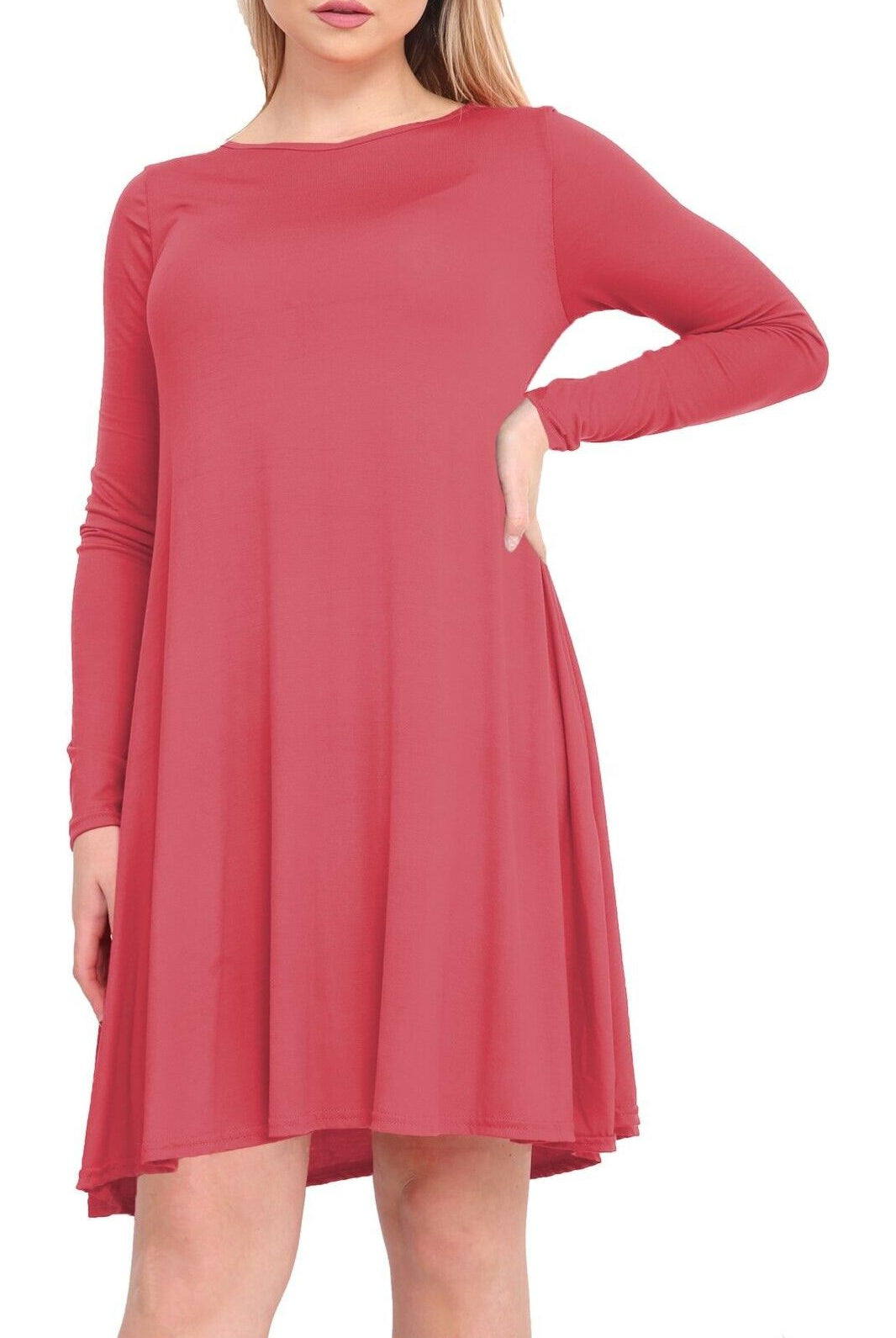 Plain Ladies Swing Dress Top Dress WearAll Coral 8-10