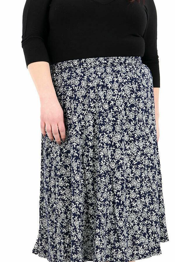 Plus Size Floral Navy Midi Skirt Skirt WearAll Navy White Floral 16-18