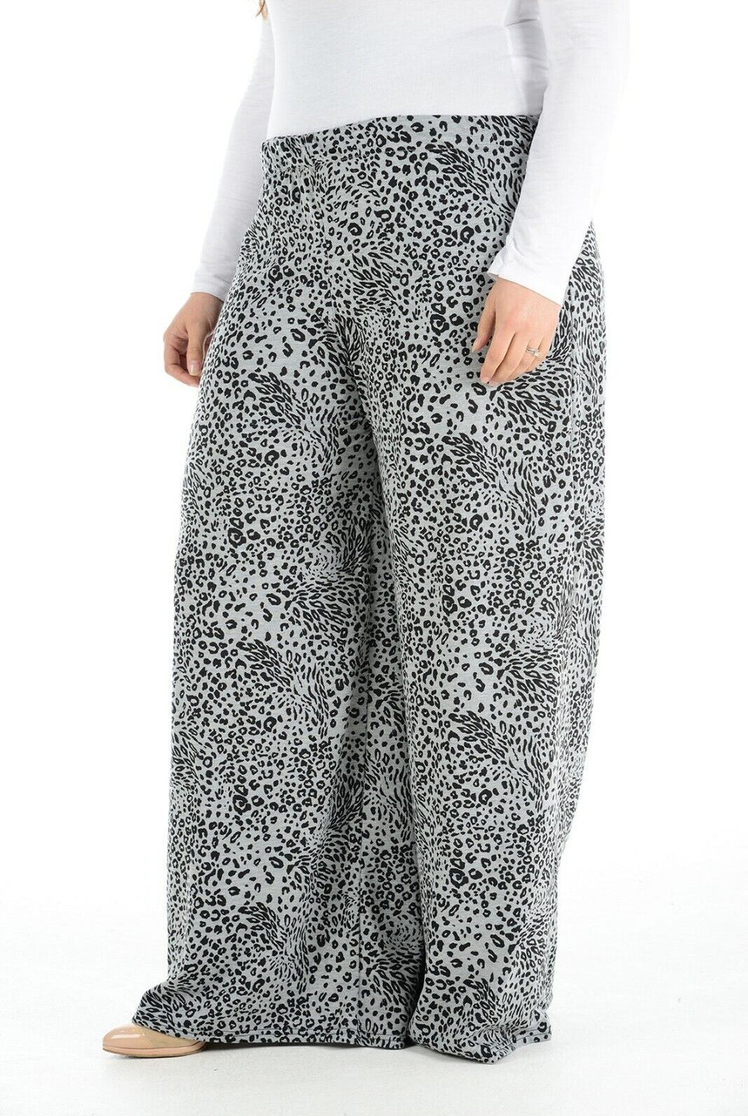 Plus Size Dark Grey Animal Print Palazzo Trouser Palazzo WearAll