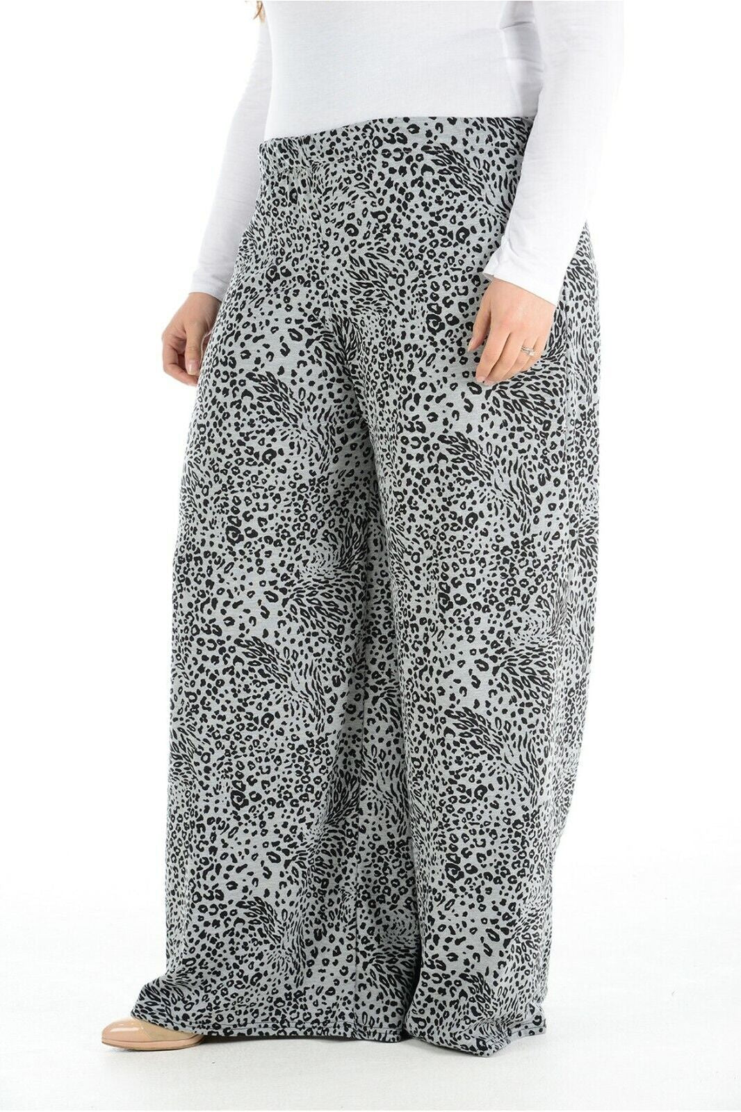 Plus Size Dark Grey Animal Print Palazzo Trouser Palazzo WearAll