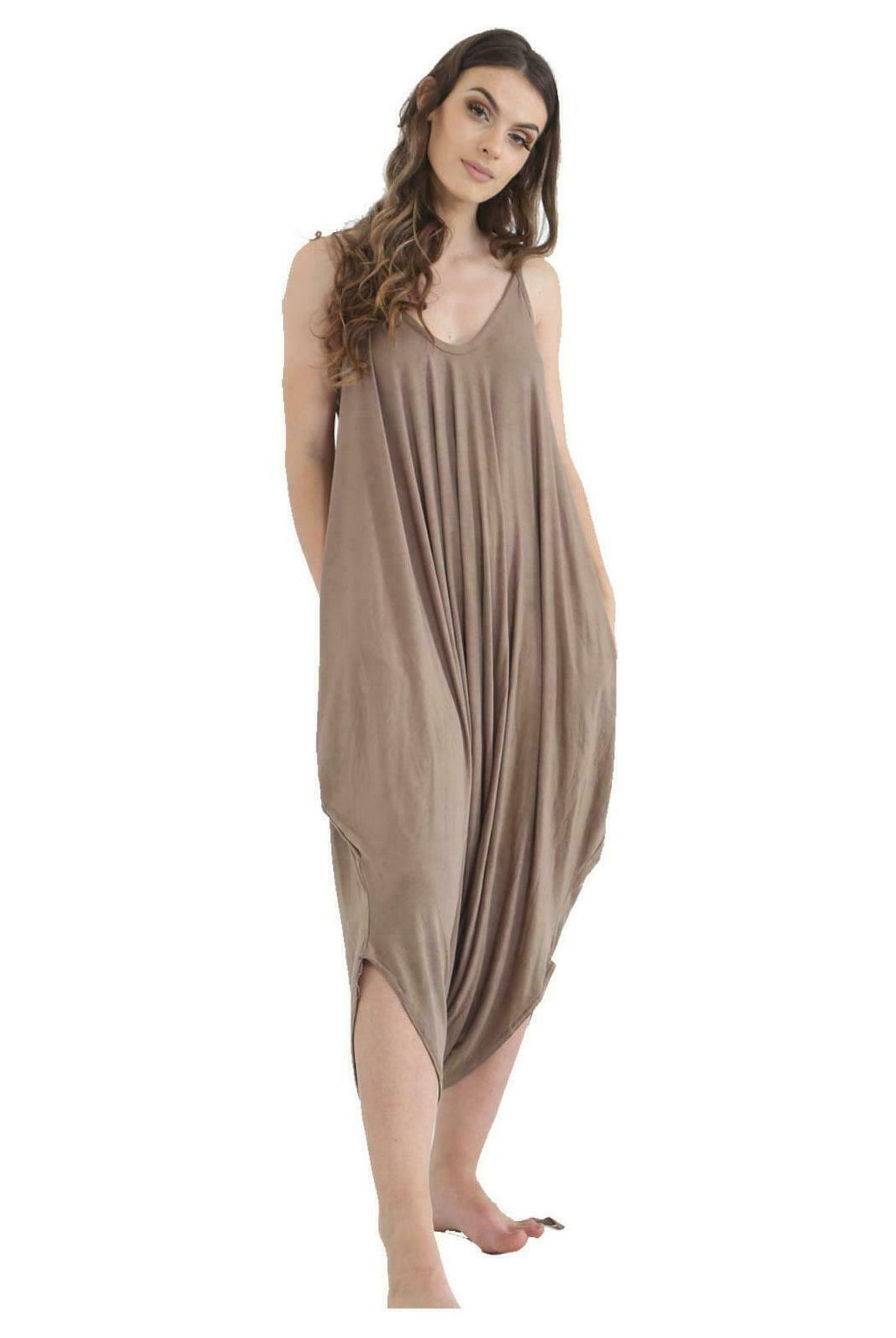 Plus Size Lagenlook Strappy Baggy Harem Jumpsuit 16-22 Jumpsuit WearAll Mocha One Size Fits 16-22