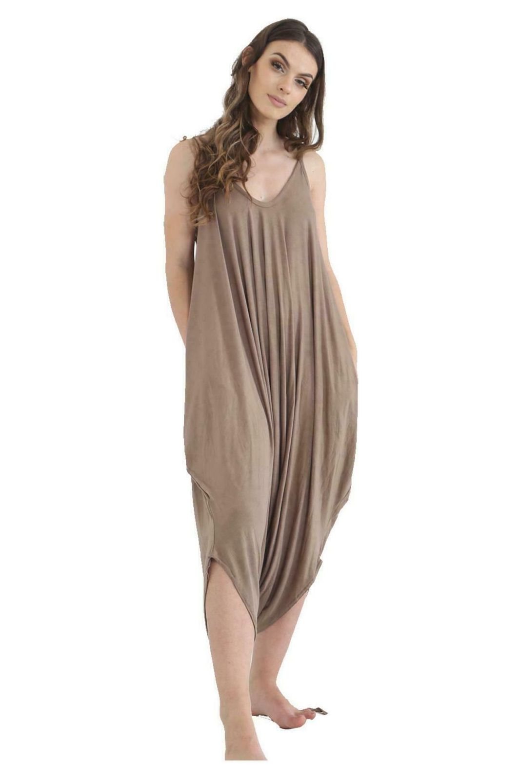 Plus Size Lagenlook Strappy Baggy Harem Jumpsuit 16-22 Jumpsuit WearAll Mocha One Size Fits 16-22