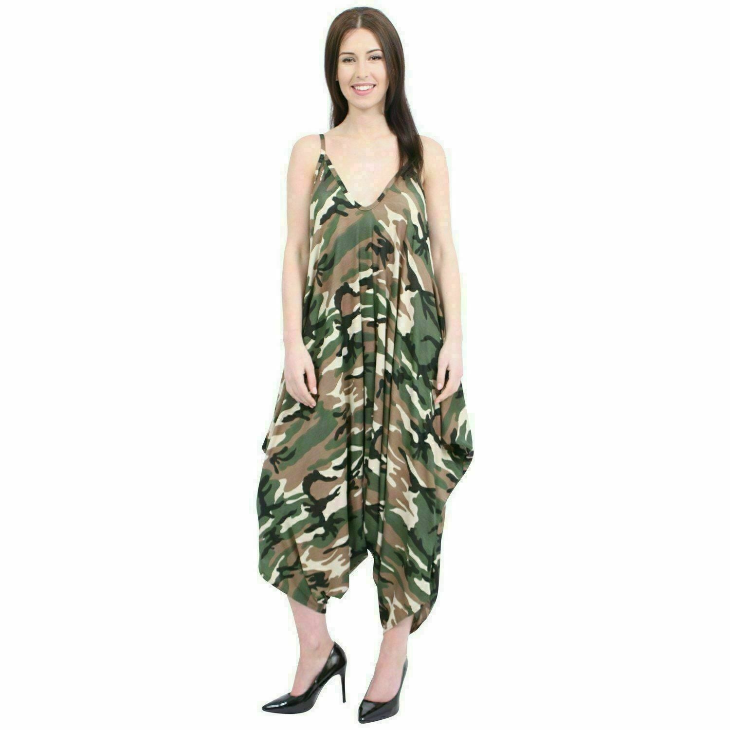 Plus Size Lagenlook Strappy Baggy Harem Jumpsuit 16-22 Jumpsuit WearAll Army One Size Fits 16-22
