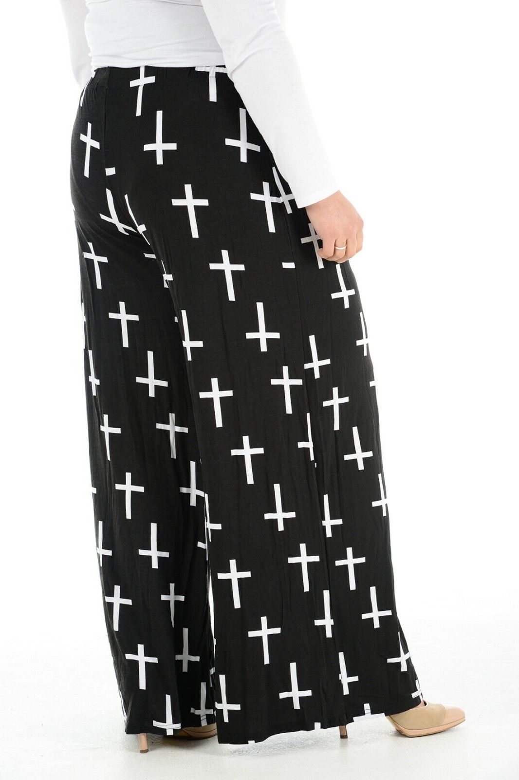 Plus Size Black Cross Print Palazzo Trouser Palazzo WearAll