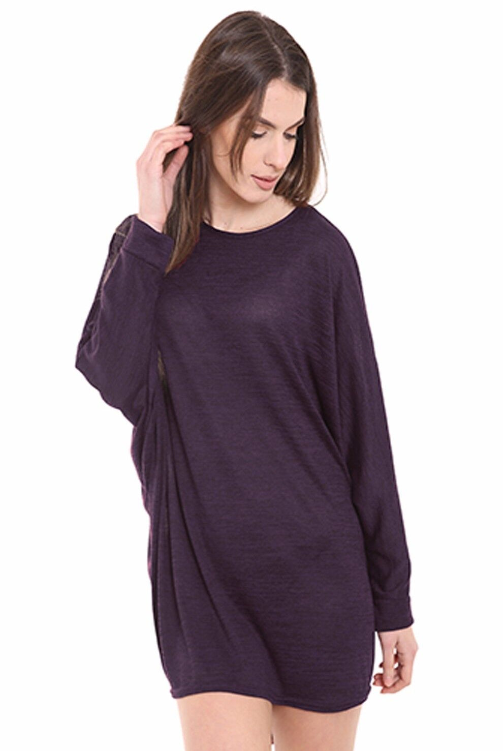 Plus Size Plain Batwing Dip Hem Baggy Top Tops WearAll