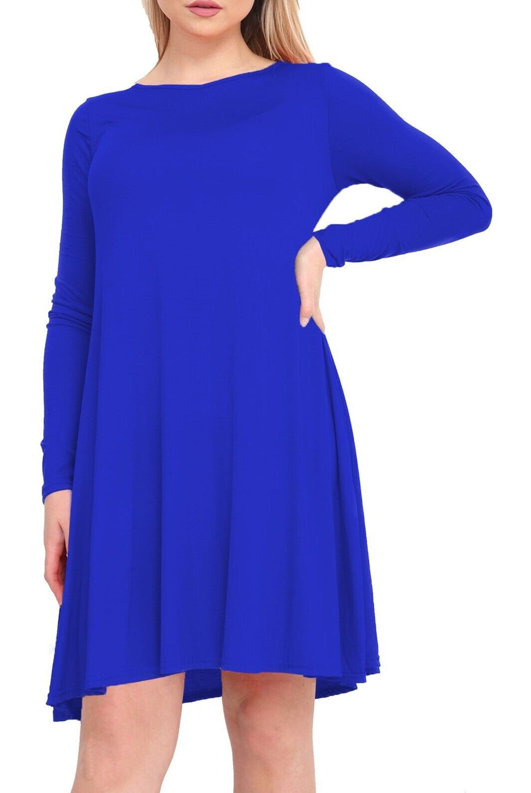 Plain Ladies Swing Dress Top Dress WearAll Royal Blue 8-10