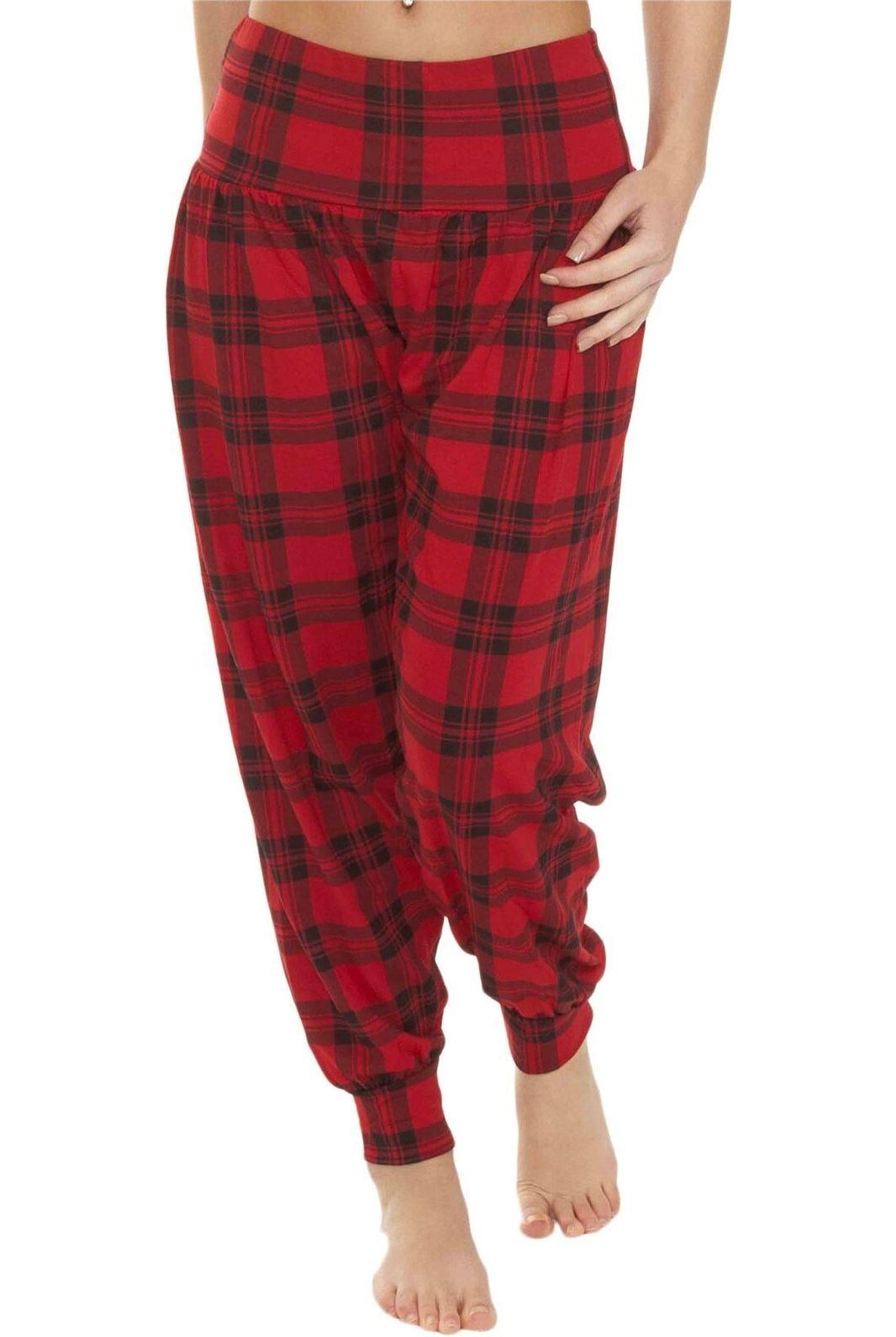 Red Tartan Print Harem Trouser Trousers WearAll Red Tartan 8-10