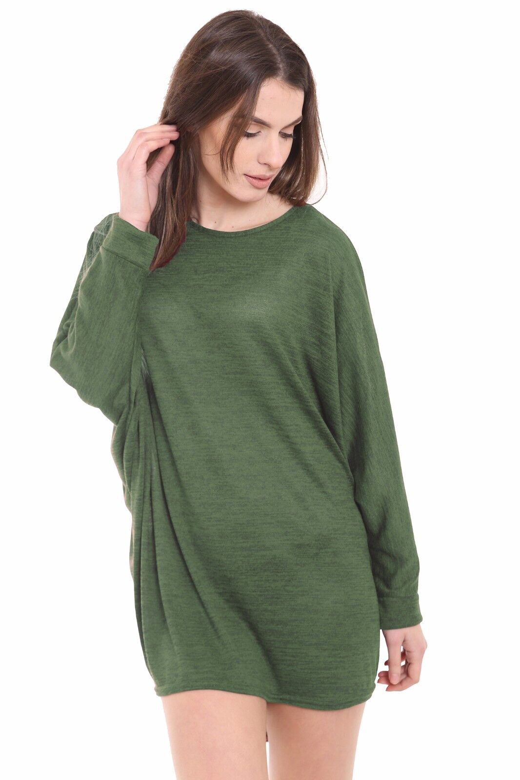 Plus Size Plain Batwing Dip Hem Baggy Top Tops WearAll Green 16-18