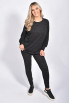 Plus Size Dip Hem Top And Joggers Loungewear Tops WearAll
