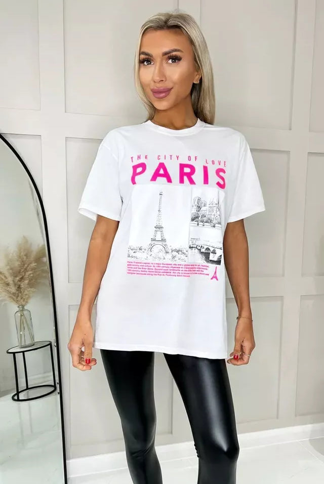 Paris Eiffel Tower Print T-Shirt Shirts & Tops WearAll White 16-18