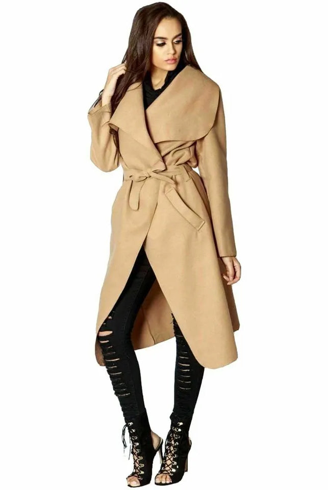Plus Size Long Belt Pocket Open Coat cardigan WearAll Camel 16-22