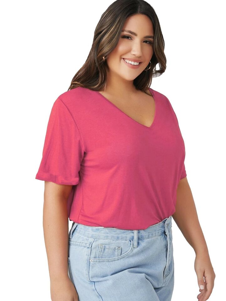 Short Turn Up Sleeve Baggy Top Tops WearAll Coral 8-10