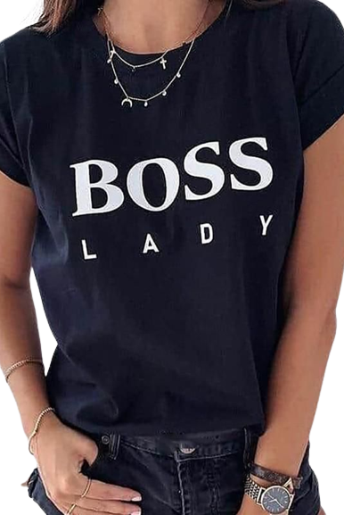 Boss Lady Printed T-Shirt Shirts & Tops WearAll Black 8-10