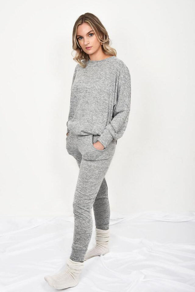 Dip Hem Top And Joggers Loungewear Tops WearAll Grey L