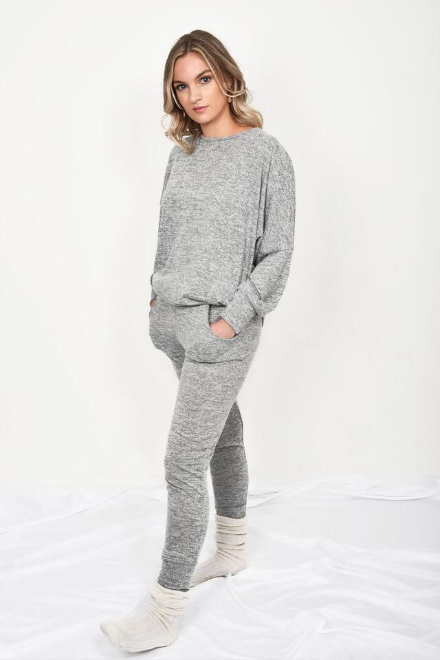 Dip Hem Top And Joggers Loungewear Tops WearAll Grey L