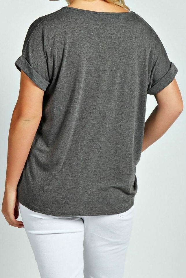 Plus Size Short Turn Up Sleeve Baggy Top Tops WearAll