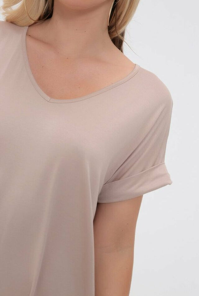 Short Turn Up Sleeve Baggy Top Tops WearAll Nude 8-10