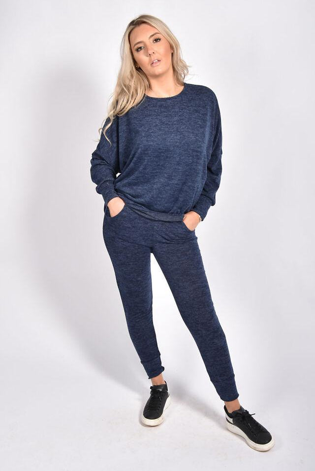 Plus Size Dip Hem Top And Joggers Loungewear Tops WearAll Navy XL