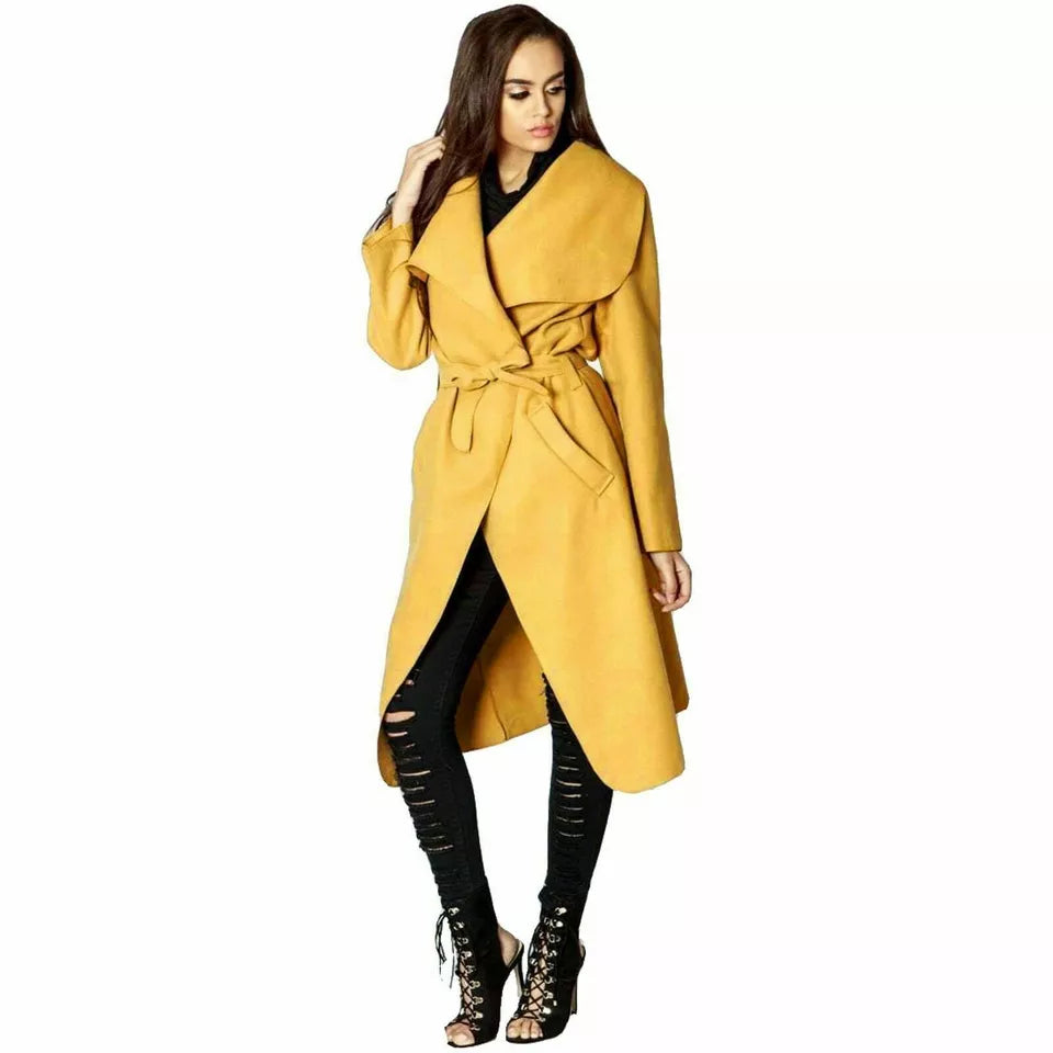 Plus Size Long Belt Pocket Open Coat cardigan WearAll Mustard 16-22