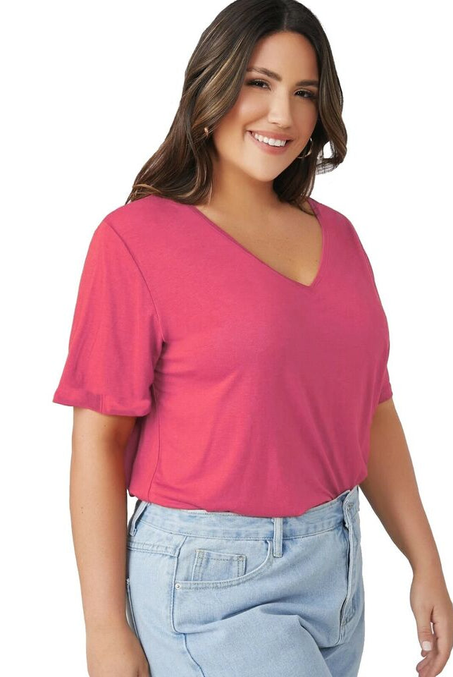 Plus Size Short Turn Up Sleeve Baggy Top Tops WearAll Coral 16-18