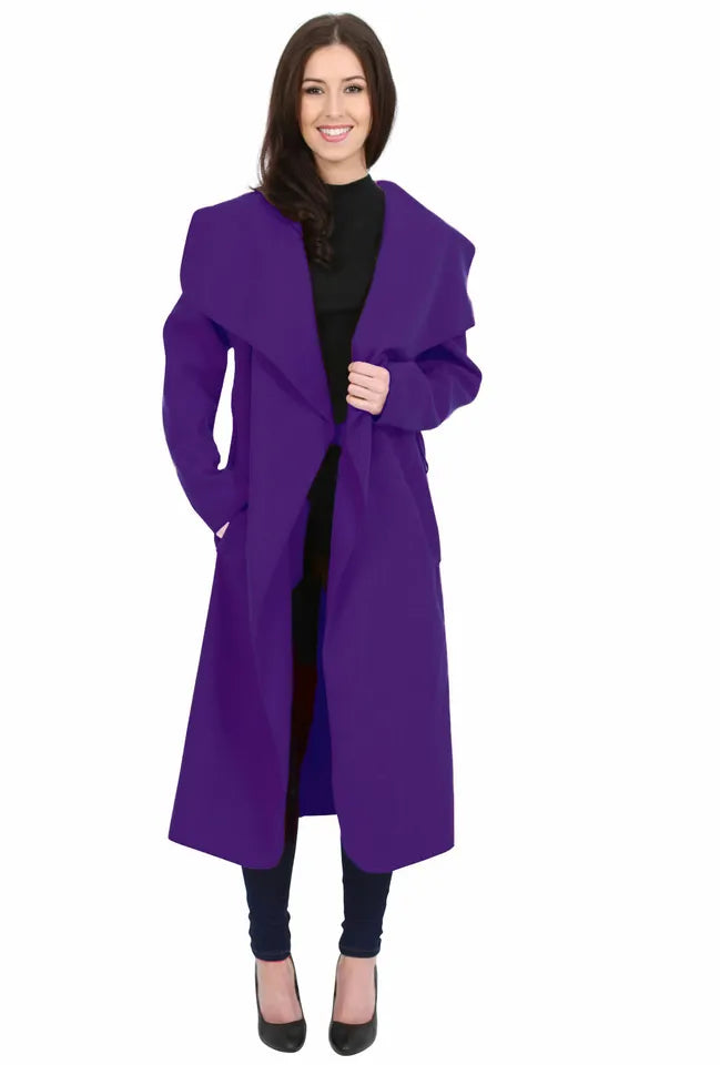 Plus Size Long Belt Pocket Open Coat cardigan WearAll Purple 16-22
