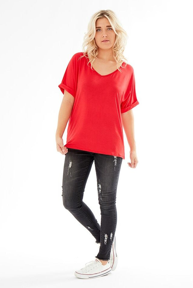 Plus Size Short Turn Up Sleeve Baggy Top Tops WearAll
