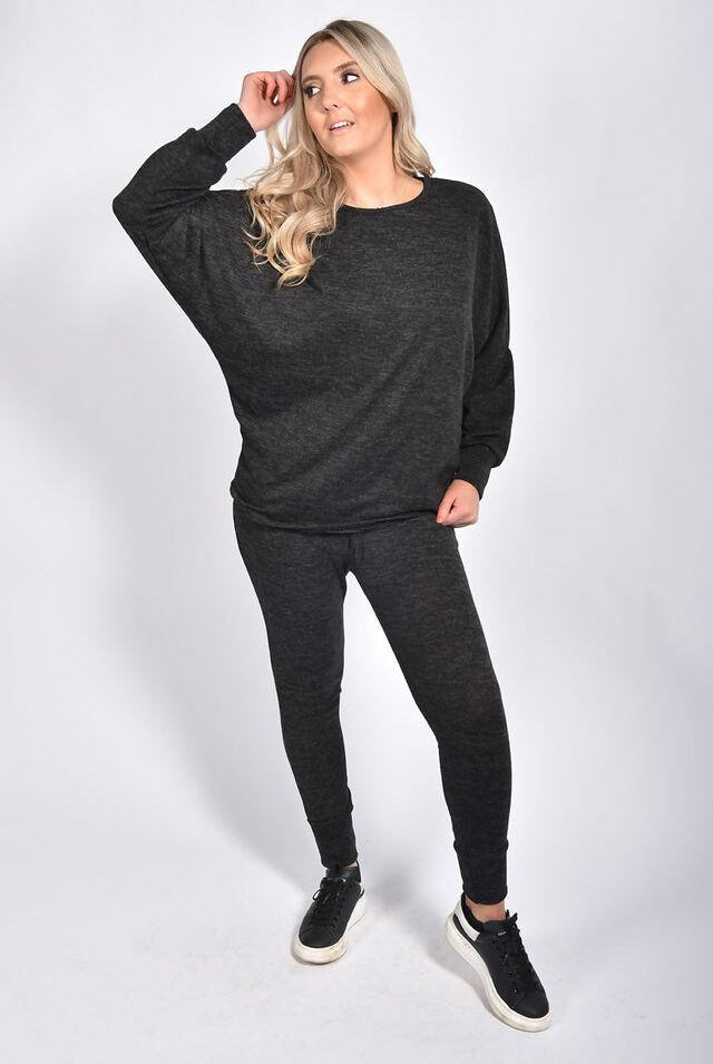 Plus Size Dip Hem Top And Joggers Loungewear Tops WearAll