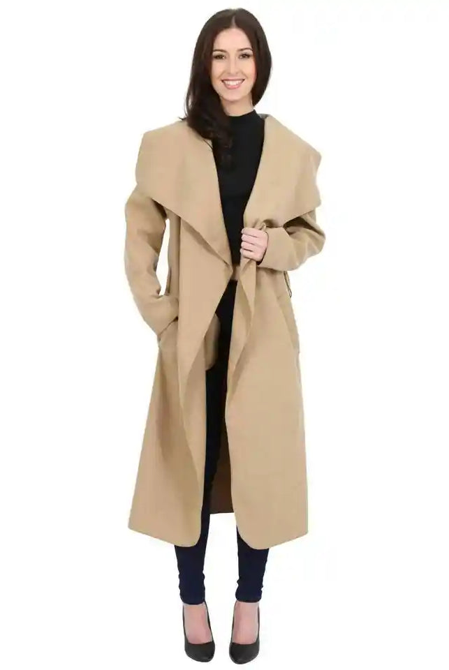 Plus Size Long Belt Pocket Open Coat cardigan WearAll Mocha 16-22