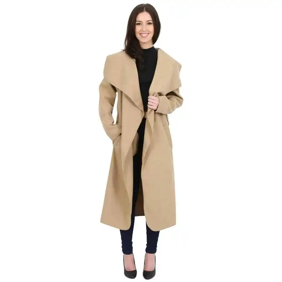 Plus Size Long Belt Pocket Open Coat cardigan WearAll Mocha 16-22