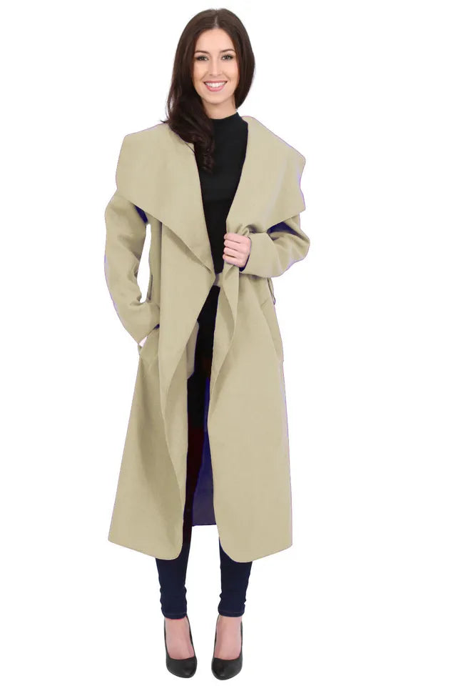 Plus Size Long Belt Pocket Open Coat cardigan WearAll Stone 16-22