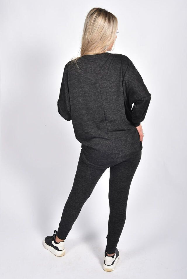 Plus Size Dip Hem Top And Joggers Loungewear Tops WearAll