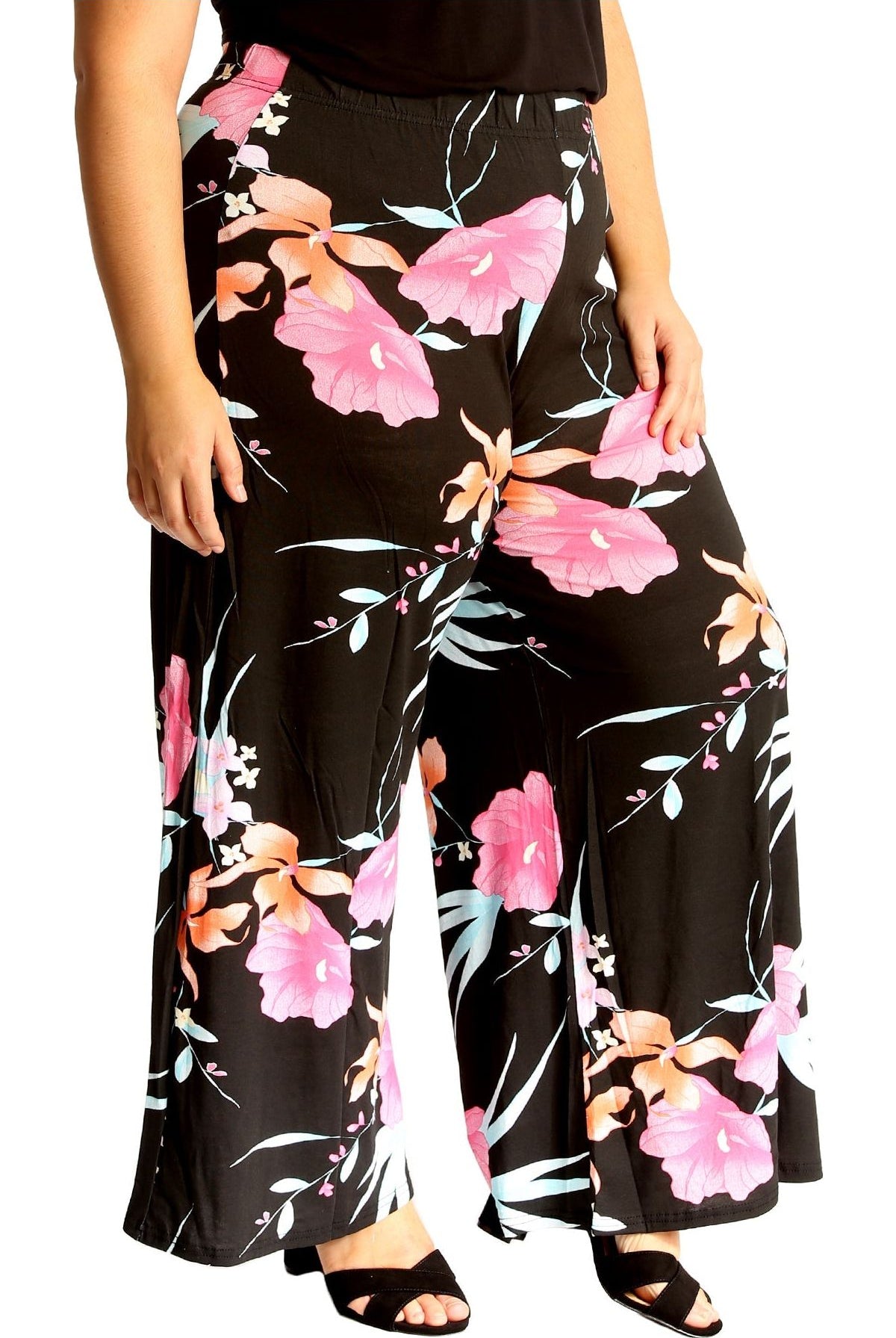 Plus Size Cerise Aqua Floral Print Palazzo Trouser Palazzo WearAll