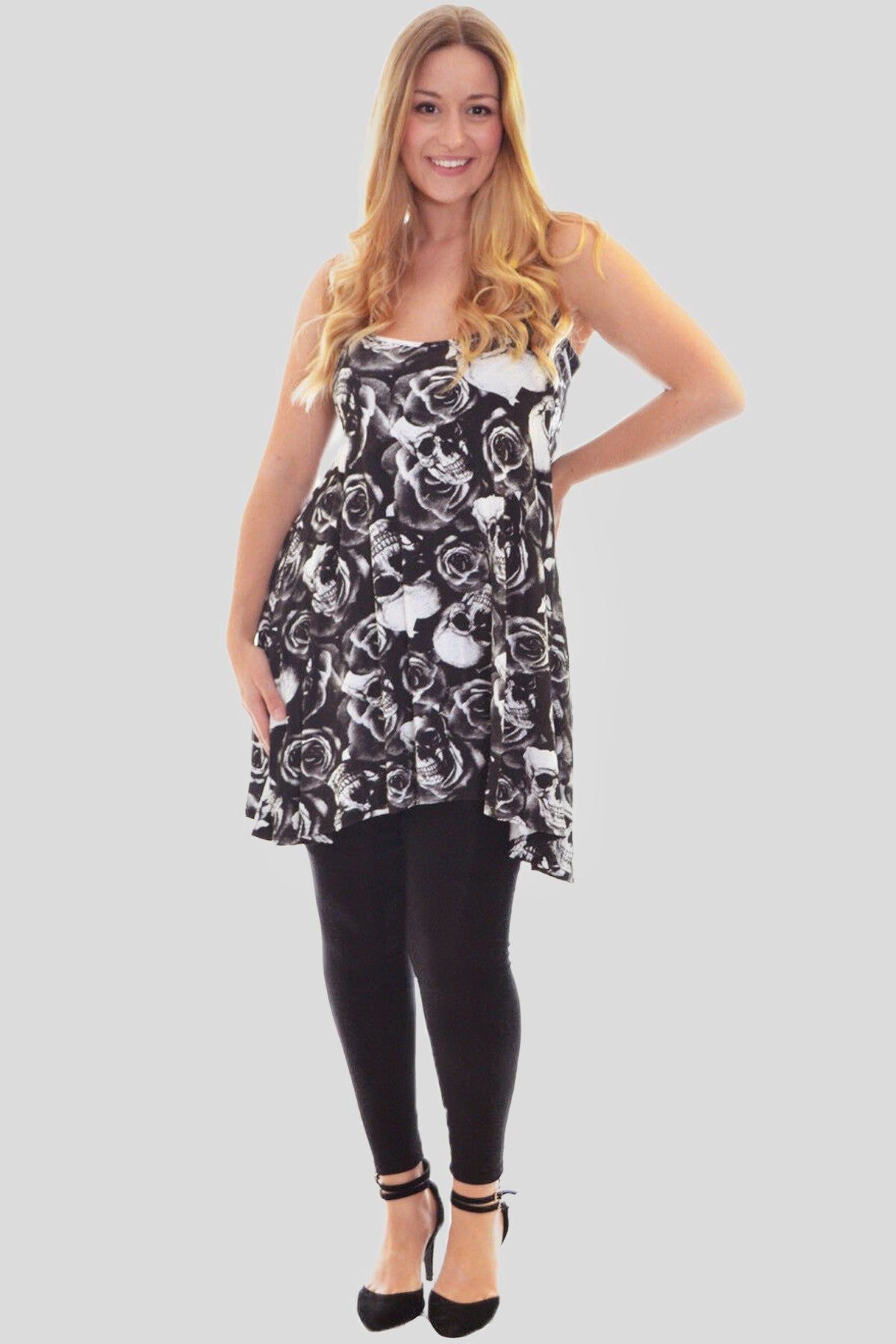 Skull Roses Print Strappy Mini Dress Vest Top Dress WearAll