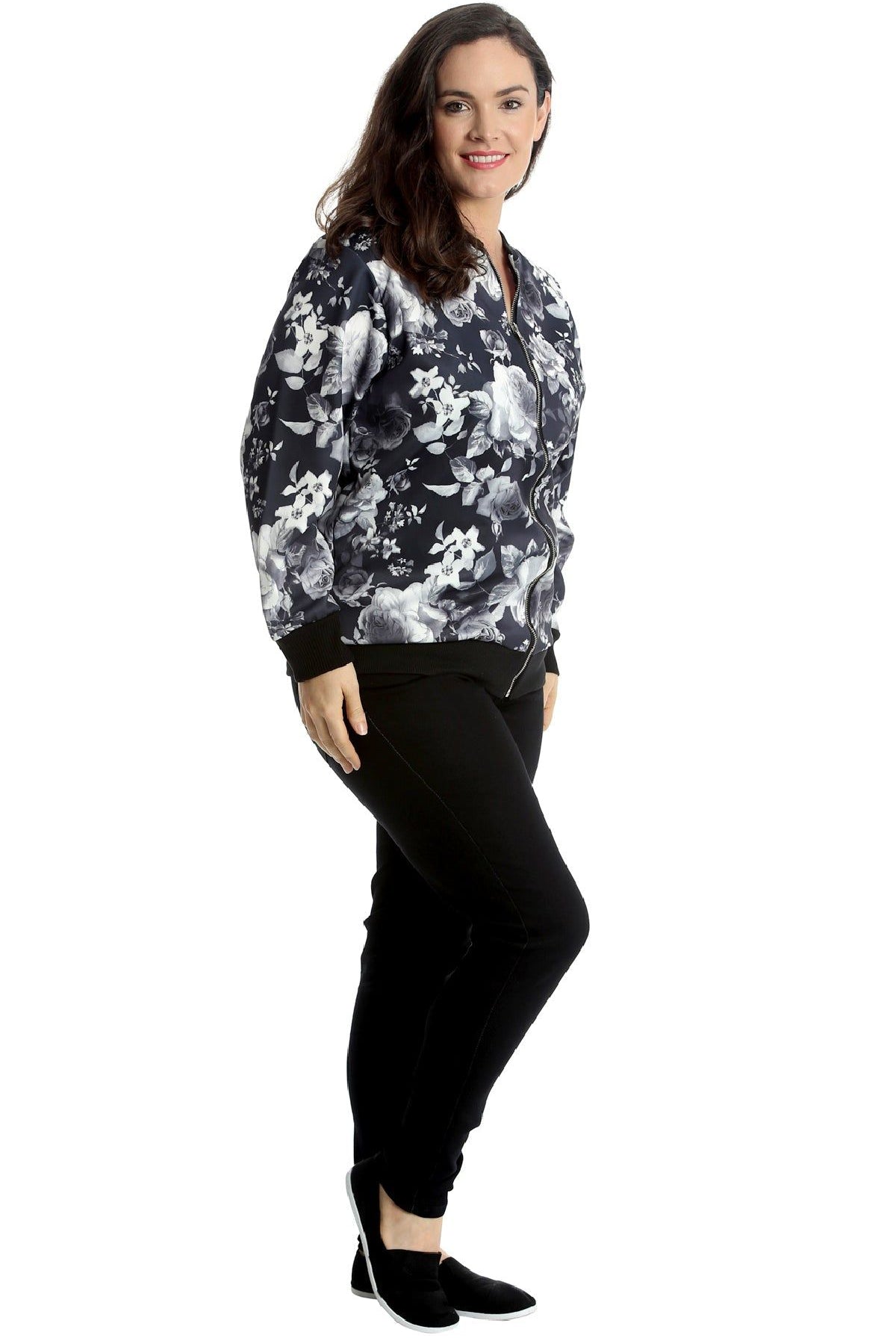 Rose Print Floral Bomber Jacket Top Jacket WearAll