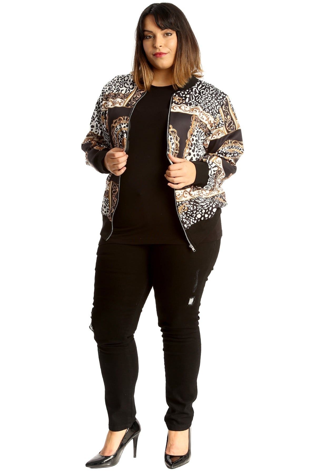 Plus Size Baroque Paisley Print Bomber Jacket Jacket WearAll