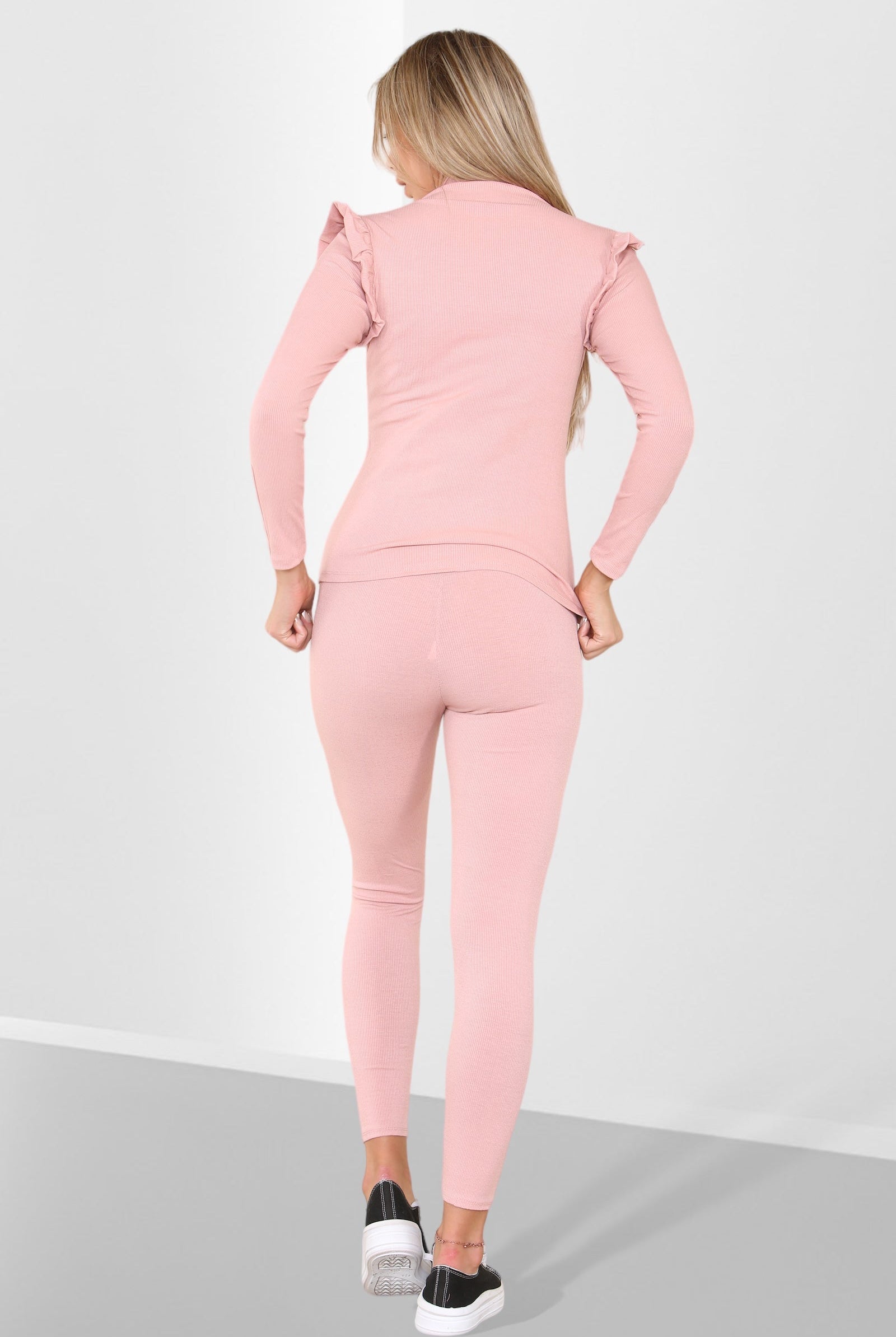 Side Buttons Frill Shoulder Side Neck Gold Button Detail Two Piece Loungewear Set Loungewear WearAll