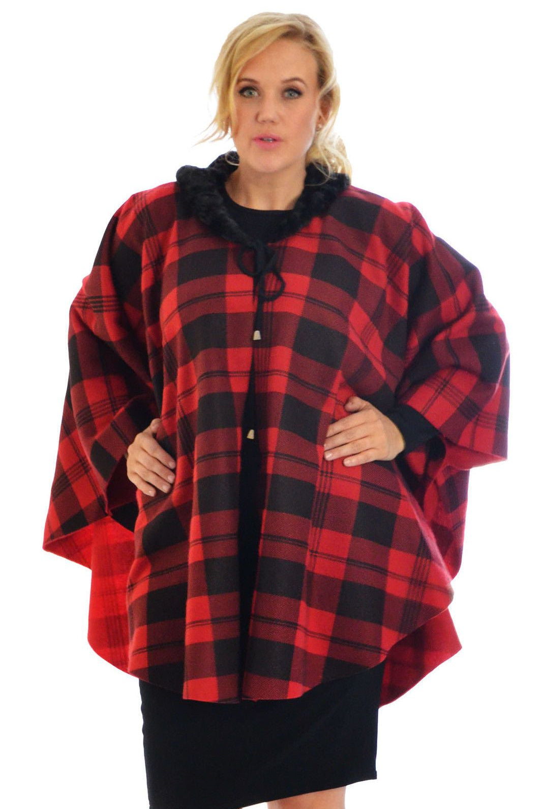 Faux Fur Collar Check Tartan Print Tops WearAll