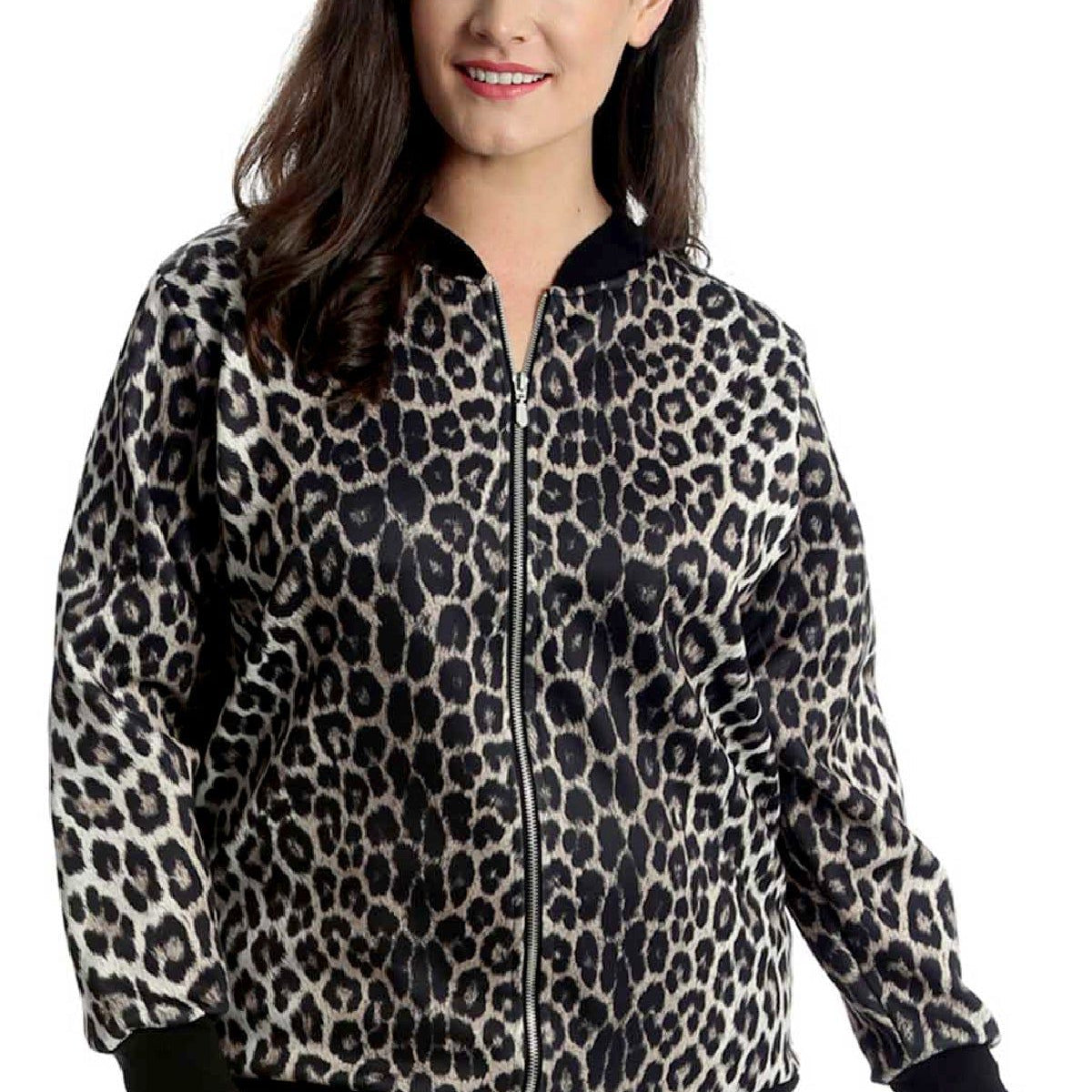 Brown Cheetah Leopard Pattern Print Women Casual Bomber Jacket
