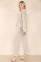 Loungewear Wavy Edge Round Neck Pullover & Wide Leg Pants Co-ord Loungewear WearAll