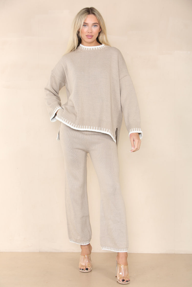 Loungewear Wavy Edge Round Neck Pullover & Wide Leg Pants Co-ord Loungewear WearAll