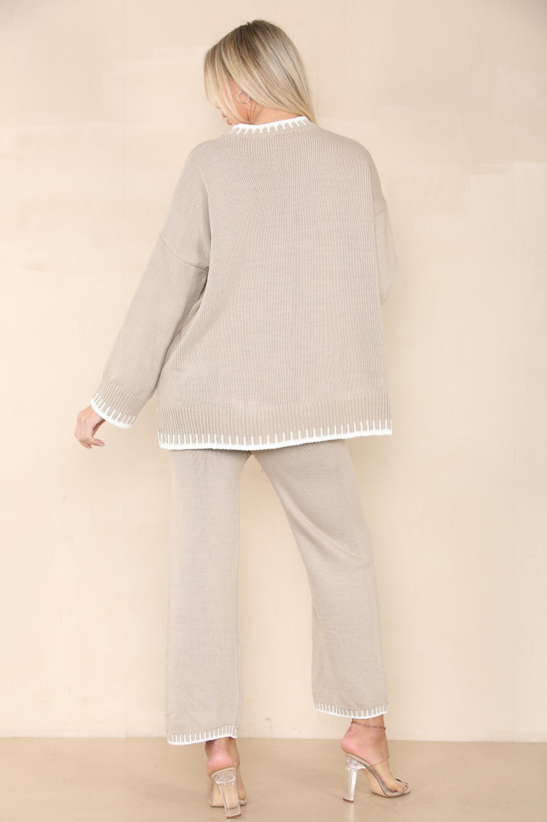 Loungewear Wavy Edge Round Neck Pullover & Wide Leg Pants Co-ord Loungewear WearAll