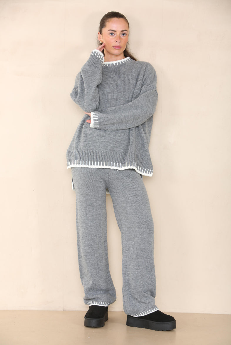 Loungewear Wavy Edge Round Neck Pullover & Wide Leg Pants Co-ord Loungewear WearAll