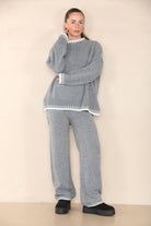 Loungewear Wavy Edge Round Neck Pullover & Wide Leg Pants Co-ord Loungewear WearAll
