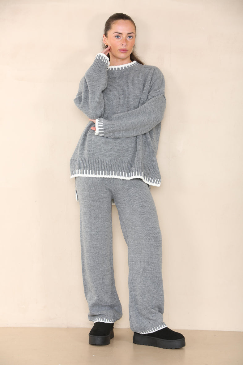 Loungewear Wavy Edge Round Neck Pullover & Wide Leg Pants Co-ord Loungewear WearAll