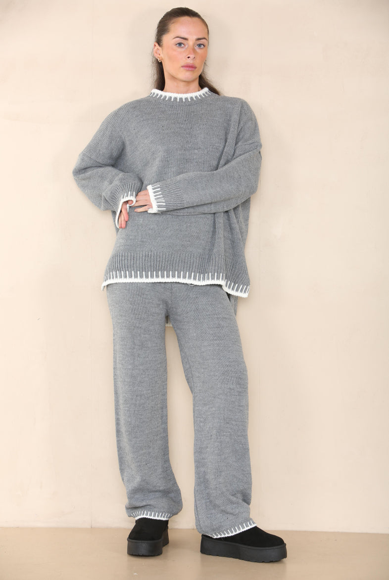 Loungewear Wavy Edge Round Neck Pullover & Wide Leg Pants Co-ord Loungewear WearAll